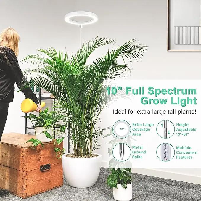 LORDEM 10" Grow Light for Indoor Plants, Full Spectrum Plant Lamp with160 LEDs, 4H/8H/12H Timer, 10 Dimmable Levels, 3 Spectrum Modes, Height Adjustable 61", Ideal for Growing Large Tall Plants by GreenHaven Gardens