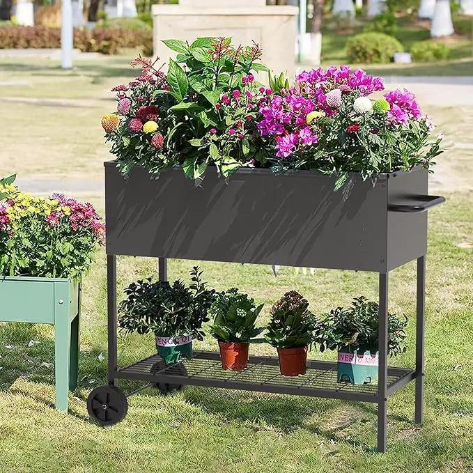 34 × 15 × 31 Inches Raised Garden Bed with Legs/Storage Shelf, Mobile Planter Box for Outdoor Plants, Elevated Garden Bed for Backyard, Balcony, Black by GreenHaven Gardens