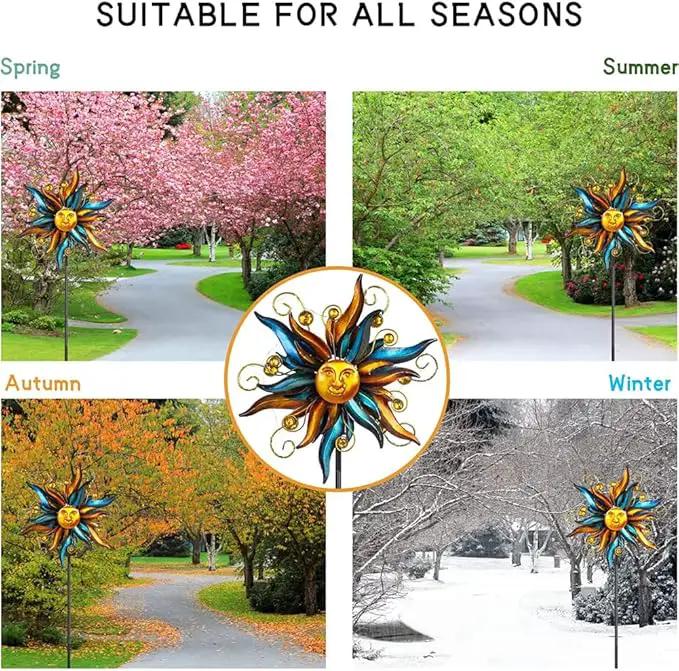VEWOGARDEN Garden Solar Wind Spinner, Sun Outdoor Metal Wind Sculpture Yard Art Decor for Patio, Lawn & Garden by GreenHaven Gardens
