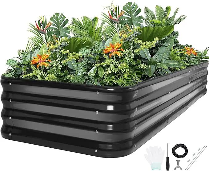 5-in-1 Adjustable Raised Garden Bed Kit | Galvanized Planter Boxes for Vegetables, Flowers | 12" Tall, Multiple Sizes (8x3x1ft, 9x2x1ft, 10x1x1ft, 6x5x1ft, 7x4x1ft) | Outdoor Metal Raised Bed, Grey by GreenHaven Gardens
