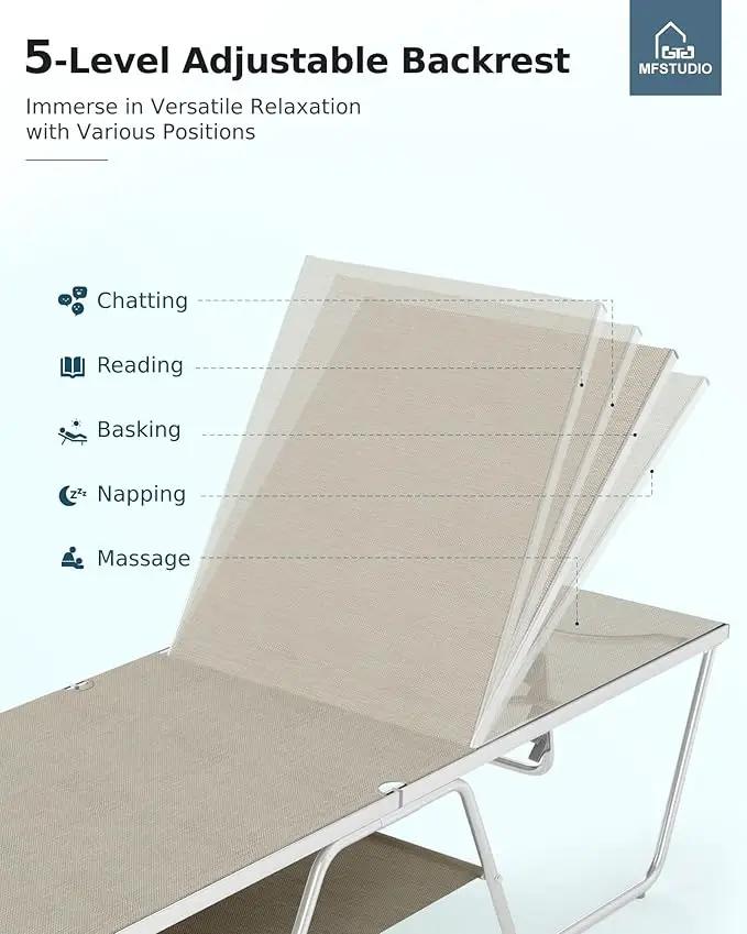 MFSTUDIO Outdoor Chaise Lounge Chairs of 2, Patio Recliner Lounge Chairs with 5 Adjustable Positions, Patio Pool Tanning Lounger Chairs, Textilene, All Weather Use by GreenHaven Gardens