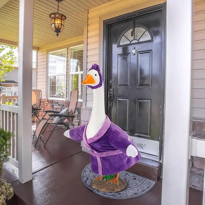Christmas Lady Goose Outfit Bathrobe Porch Clothes for 23'' Cement Goose Outdoor Garden Yard Patio Statue Halloween Costume Decoration(Purple) by GreenHaven Gardens