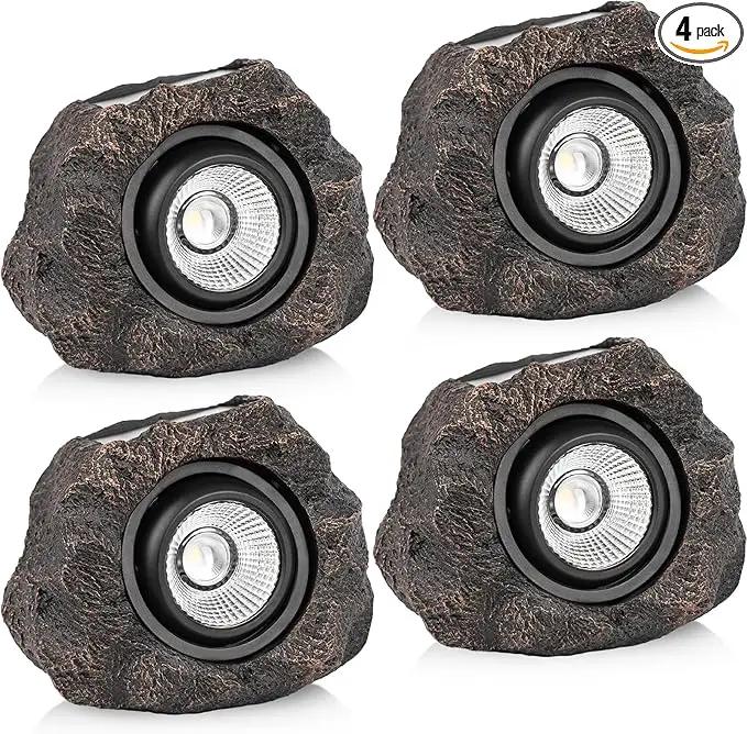 Solar Rock Lights, 4 Pack Solar Powered Waterproof LED Spotlights Decorative for Outdoor Garden, Pathway, Walkway, Yard, Landscape, Patio by GreenHaven Gardens