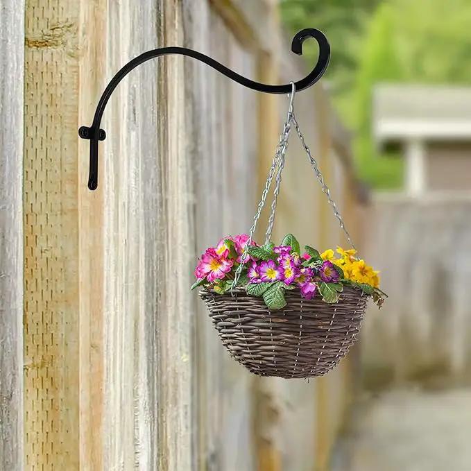 Hourleey 4 Pack Plant Hanger Outdoor, 12 Inch Heavy-Duty Hanging Plant Hook for Outside Basket, Black Metal Wall Mount Plant Bracket Hook for Flower Baskets Bird Feeder by GreenHaven Gardens