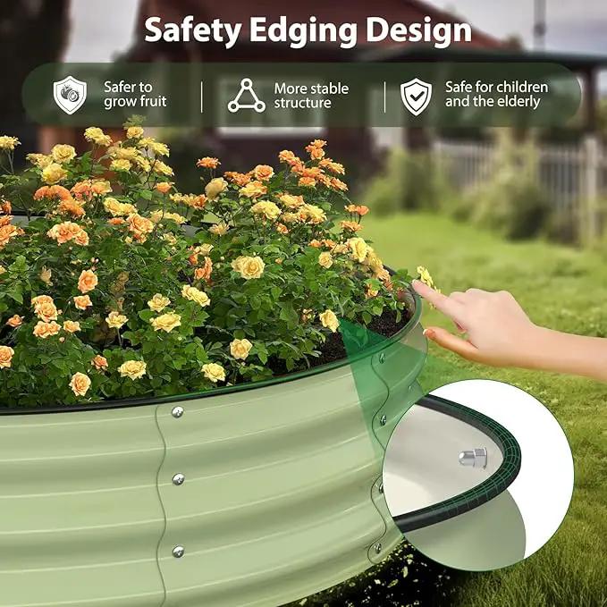 Raised Garden Bed Kit, 4x4x1 ft Round Galvanized Planter Box Outdoor with Safety Edging, Large Metal Raised Beds for Gardening Vegetables Flower Fruits (Avocado Green) by GreenHaven Gardens