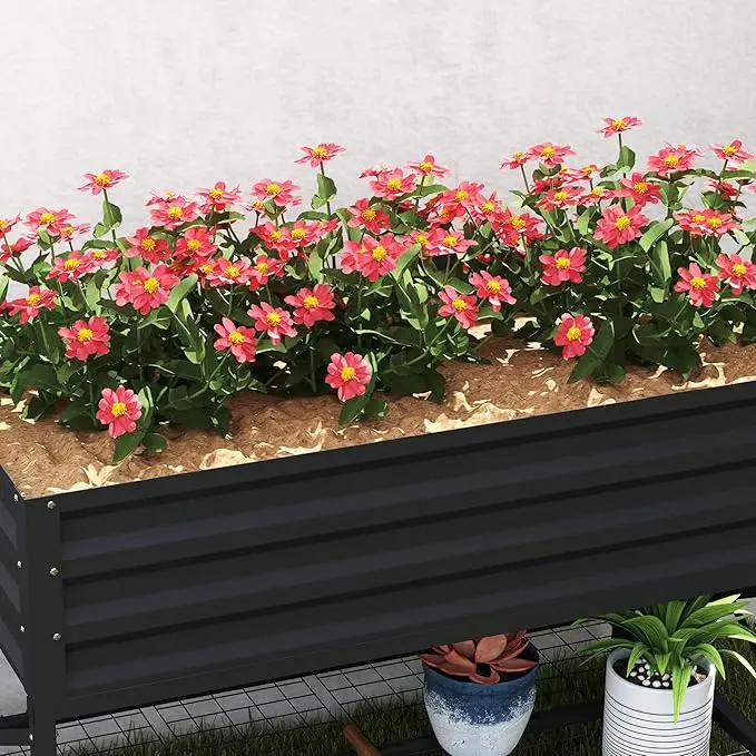 Outsunny Raised Garden Bed with Galvanized Steel Frame, Storage Shelf and Bed Liner, Elevated Planter Box with Legs for Vegetables, Flowers, Herbs, Dark Gray by GreenHaven Gardens