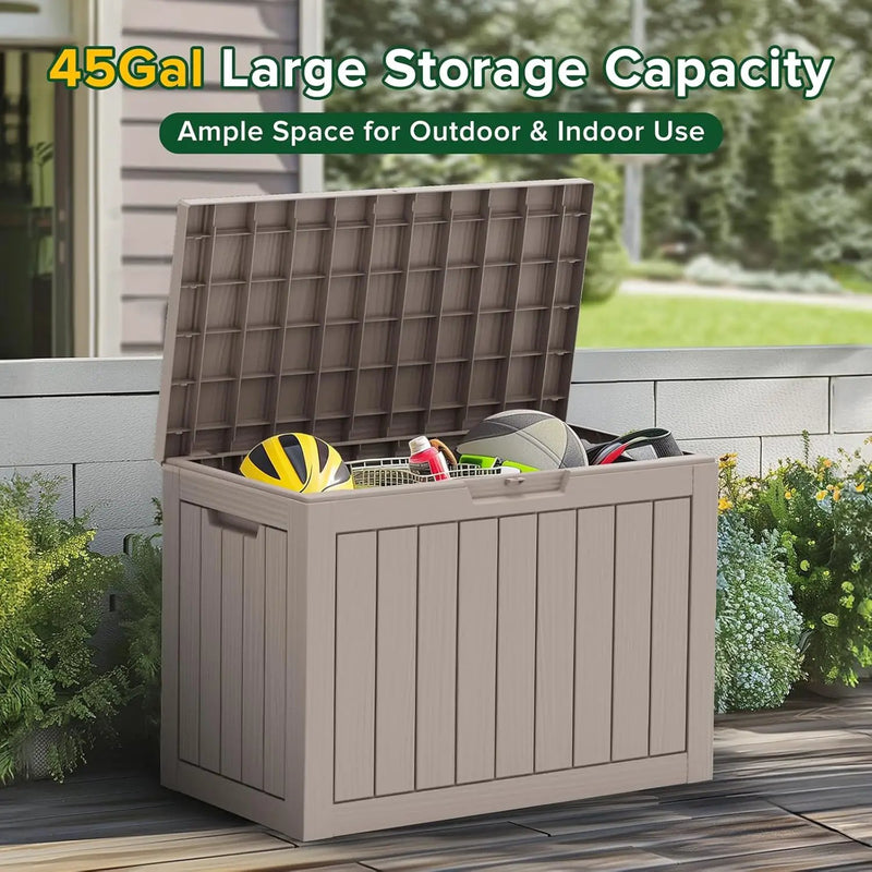 45 Gallon Waterproof Large Resin Deck Box Indoor/Outdoor Lockable Storage Container and Seating for Garden, Pool, and Patio (45 Gallon, Grey) by GreenHaven Gardens