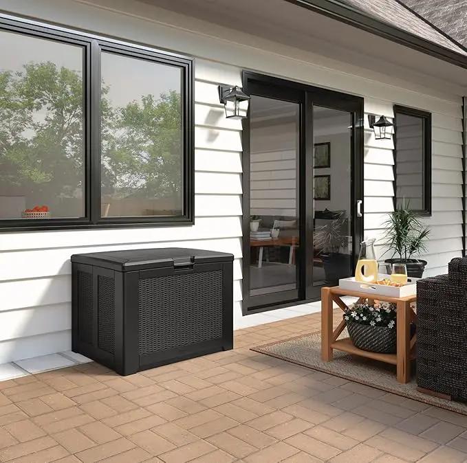 Rubbermaid Medium Resin Outdoor Storage Deck Box (74 Gal), Weather Resistant, Black, Deck Organization for Home/Backyard/Pool Chemicals/Toys/Garden Tools/Porch/Patio Cushions by GreenHaven Gardens