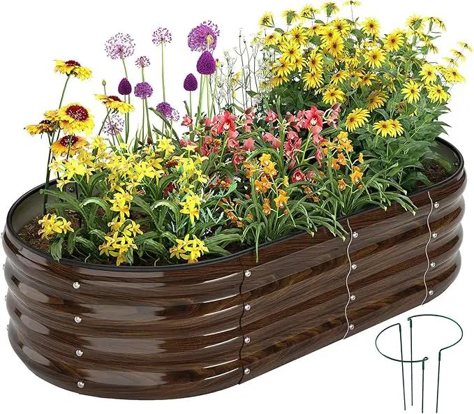 Galvanized Metal Raised Garden Bed Kit for Gardening Outdoor Planter Grow Garden Box Raised Flower Bed Galvanized Planter Outdoor Brown 1PC by GreenHaven Gardens