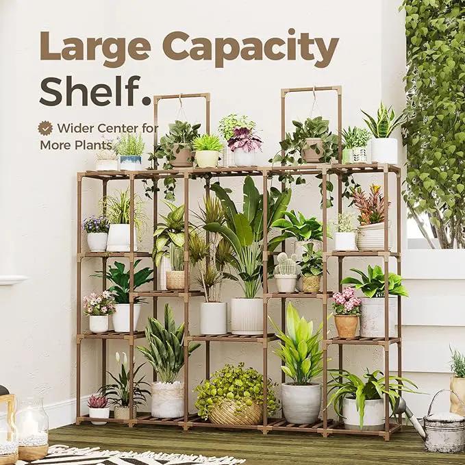 Bamworld Plant Shelf Large Plant Stand Indoor 62.2" Tall Outdoor Plant Holder Wood for Multiple Plants Hanging Plant Rack for Living Room Garden Balcony by GreenHaven Gardens