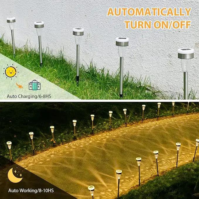 TWINSLUXES 16 Pack Solar Outdoor Lights, Dual Light Source LED Pathway Lights Solar Powered, Stainless Steel Waterproof Solar Garden Lights Decoration for Garden Patio and Walkway, Cool Warm by GreenHaven Gardens