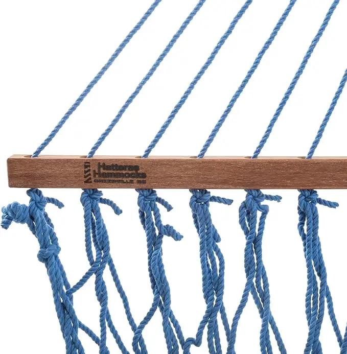 Hatteras Hammocks Deluxe Coastal Blue Duracord Rope Hammock with Free Extension Chains & Tree Hooks, Handcrafted in The USA, 450 LB Weight Capacity, 13 ft. x 60 in by GreenHaven Gardens