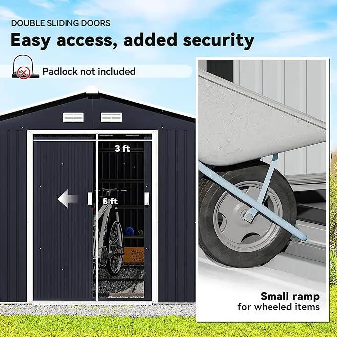 Outsunny 11' x 9' Outdoor Storage Shed, Garden Tool Metal Shed with Foundation Kit, Double Lockable Door, Air Vents and Sloping Roof, for Backyard, Patio, Lawn, Dark Gray by GreenHaven Gardens