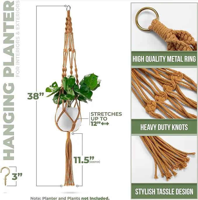 Sorbus Macrame Plant Hanger (6 Pack) Indoor Outdoor Hanging Plant Pots Cotton Rope, Elegant for Home, Patio, Garden (Brown) by GreenHaven Gardens