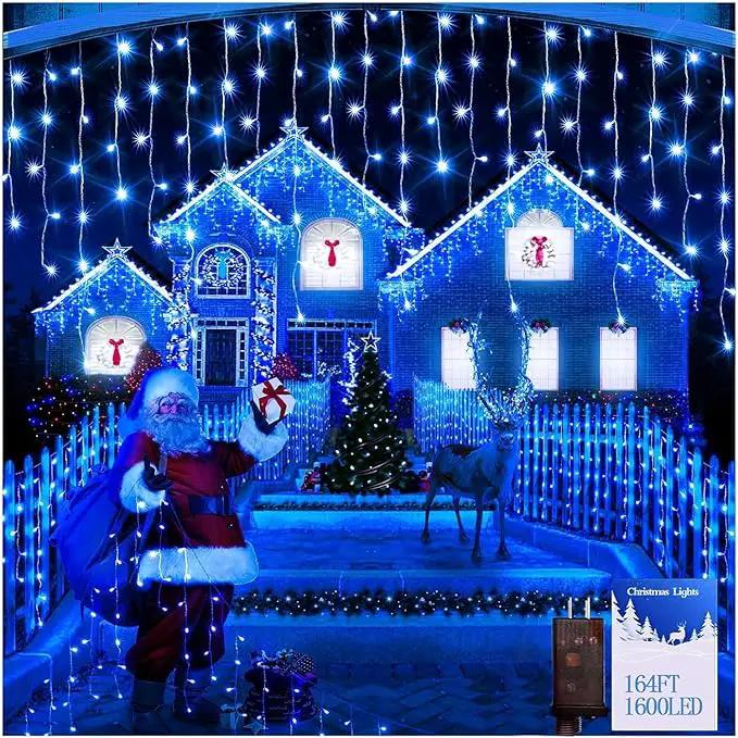 1600 LED 164FT Outdoor Christmas Lights Plug in 8 Modes with Timer Dimmable Christmas Decorations Waterproof Indoor Curtain String Lights for Roof Porch Garden Holiday Wedding Party Decor Blue by GreenHaven Gardens