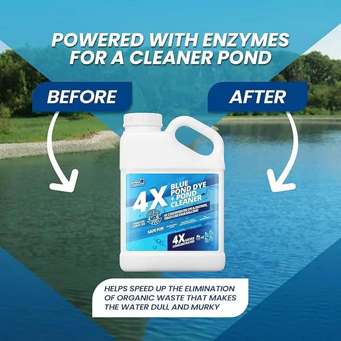 1 Gallon 4X Blue Pond Dye + Pond Cleaner, Blue Dye for Ponds and Lakes, 2-in-1 Lake Colorant + Enzymes, Makes Murky Water Clean & Beautiful, Keeps The Water Cool, Clear, and Ideal for Fish & Wildlife by GreenHaven Gardens
