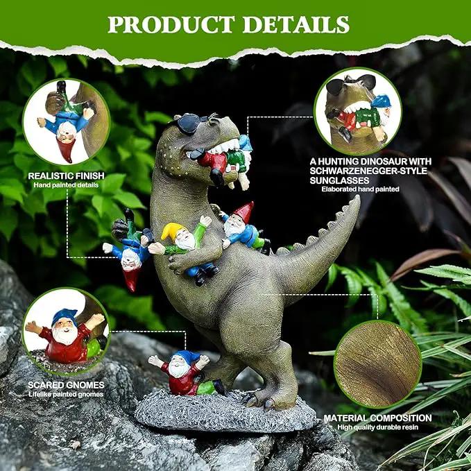 Garden Gnome Statues Garden Decor - Large Dinosaur Eating Gnomes Outdoor Decor for Patio,Lawn,Yard Decor - Uique Housewarming Gift by GreenHaven Gardens