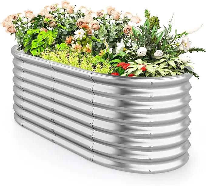 Giantex 5x3x2ft Raised Garden Bed, Large Metal Elevated Oval Planter Bed, 193 Gallon Capacity, Outdoor Planting Garden Box for Vegetable Flower Herb Grow (Silver) by GreenHaven Gardens