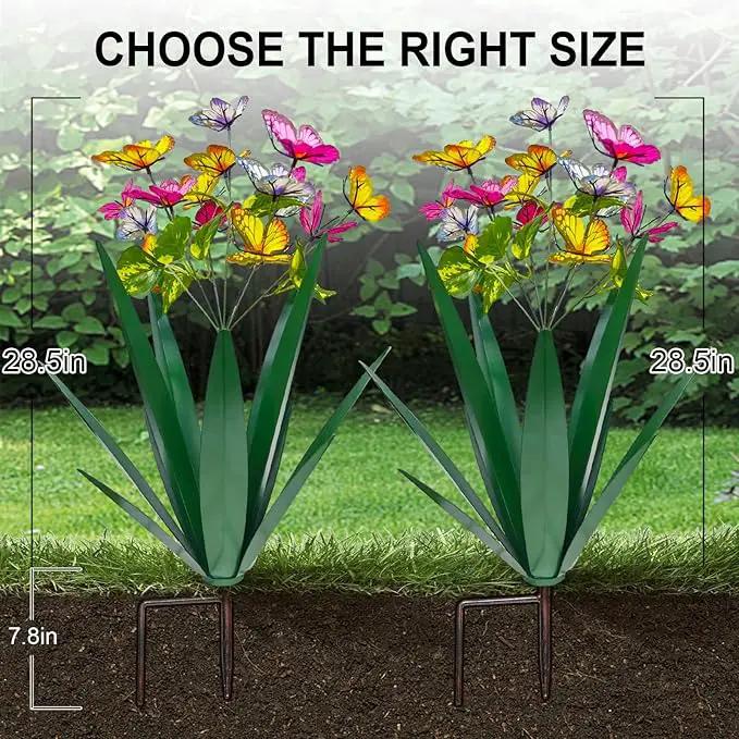 Garden Outdoor Butterfly Enlarge Thickened Wind Resistant Metal Agave Garden Art Metal Plant Country Sculpture Statue Decorations Ornaments Artificial Waterproof Butterflies(Green 3pcs) by GreenHaven Gardens