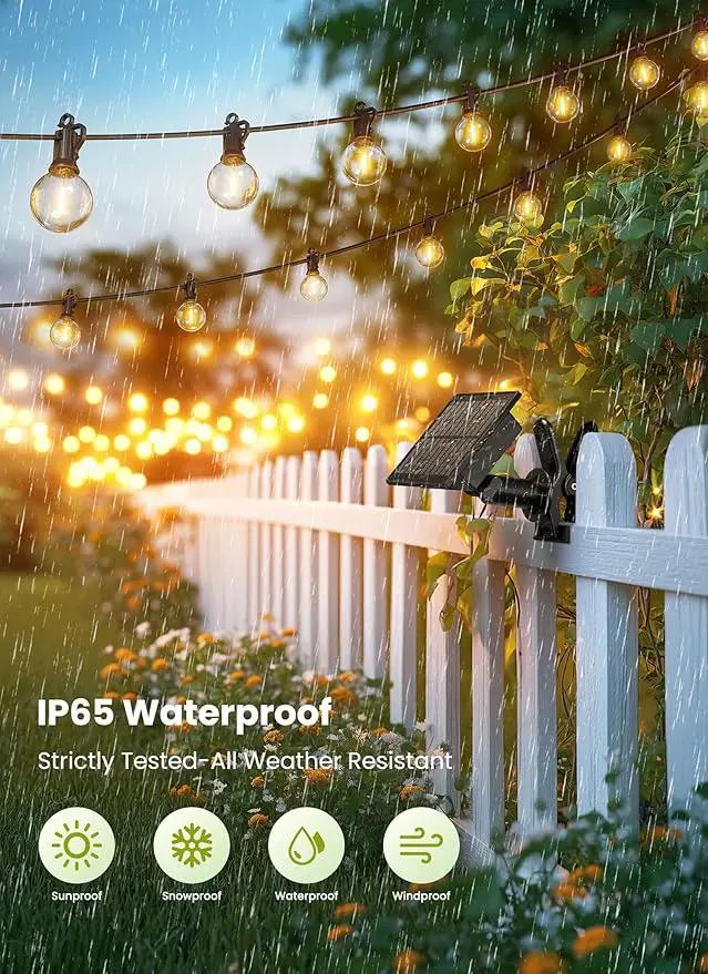 Brightown Solar String Lights Outdoor Waterproof with Remote Cable Ties and Hooks, 38FT Patio Lights with 15 LED Shatterproof Bulbs, 3 Light Modes, Dimmable Hanging Lights for Backyard Party Decor by GreenHaven Gardens