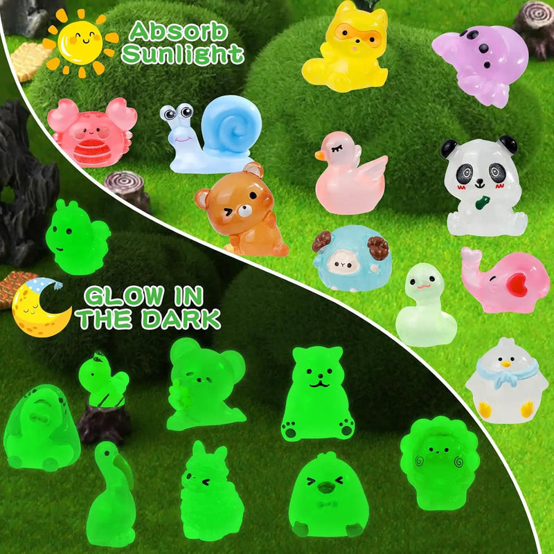 80 Pcs Luminous Mini Resin Animals 80 Styles Tiny Little Glow in The Dark Animal Figures to Hide Miniature Ducks Figurines for Party Favors DIY Fairy Garden Dollhouse Micro Landscape Aquarium Decor by GreenHaven Gardens