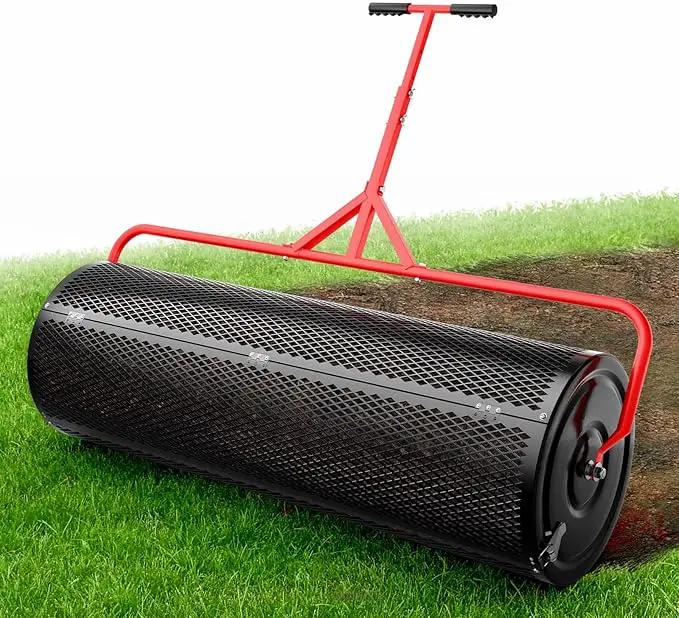Compost Peat Moss Spreader for Lawn, 44 Inch Compost Roller Spreader with Adjustable T-Shaped Handle, Upgraded Side Clasps, Durable Lightweight Metal Roller, Lawn Garden Yard Care by GreenHaven Gardens