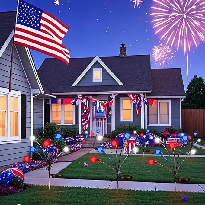 OZS 8pack Solar American Flag Lights - 4th of July Solar Garden LED Outdoor Waterproof Firefly Light for Memory Day, Independence Day, National Day Decoration (Red White Blue) by GreenHaven Gardens