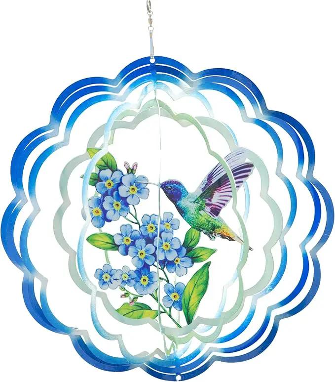 VP Home Floral Hummingbird Wind Spinner - Metal Outdoor Wind Spinners for Yard and Garden Decor - 3D Kinetic Yard Art Hummingbird Sculpture - Vibrant, Weather-Resistant Design - 12 x 15 Inches by GreenHaven Gardens