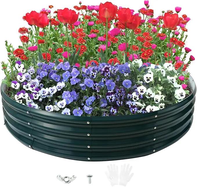 Galvanized Raised Garden Bed for Gardening - 5x5x1ft Large Thickened Metal Planter Box Outdoor for Vegetables, Flowers,Herbs,Above Ground Garden Containers Round,Green by GreenHaven Gardens