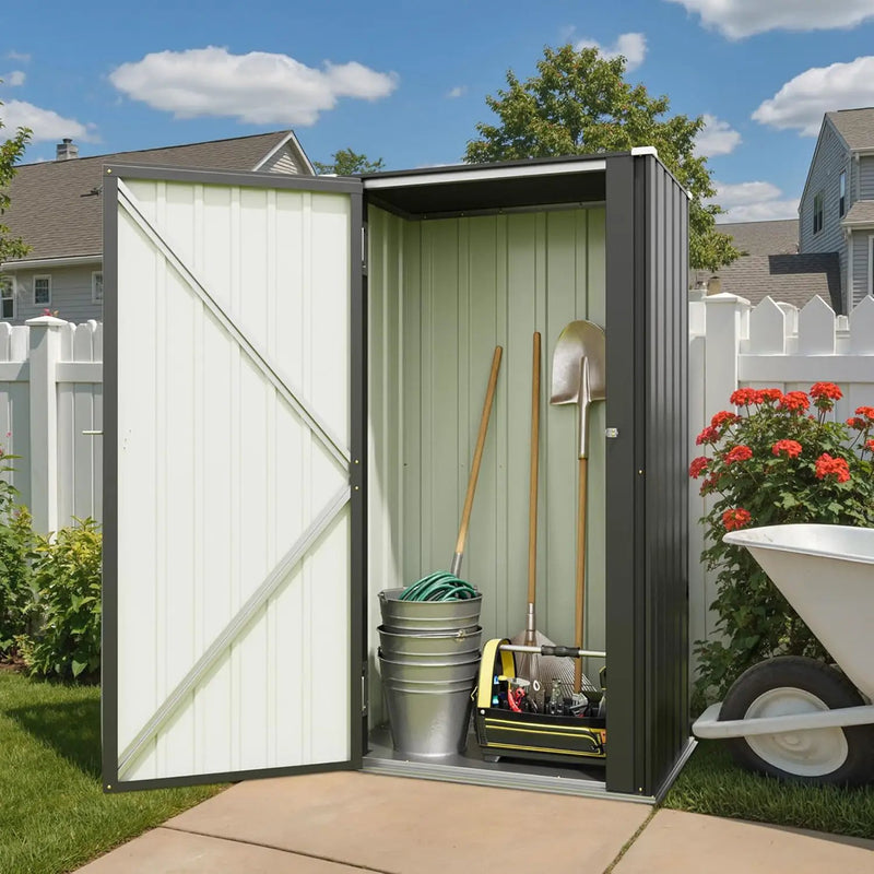 Patiowell 22 Cuft Outdoor Storage Cabinet, Metal Storage Shed with Lockable Door, Indoor Outdoor Vertical Waterproof Tool Shed Without Adjustable Shelves for Patio Garden Backyard, Black by GreenHaven Gardens