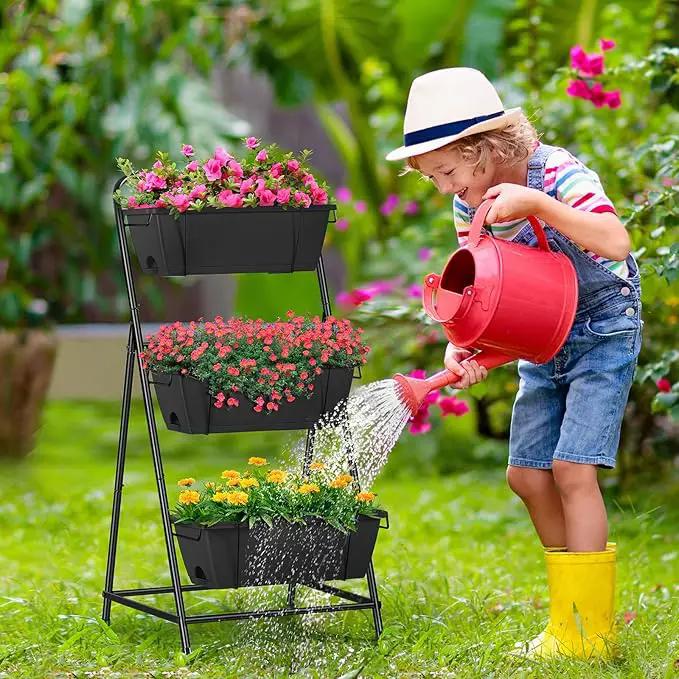 Raised Garden Bed 3 Tier Vertical Garden Planter Elevated Planter Boxes Outdoor Herb Planter with Drainage Holes Removable Tray for Patio Balcony Porch Black by GreenHaven Gardens