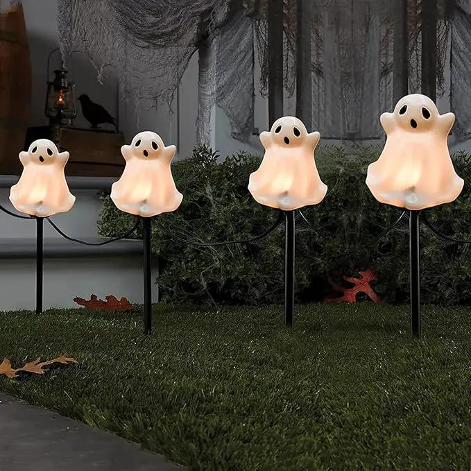 Goothy Halloween Ghosts Pathway Marker Lights, 4 White Ghosts with 4 Stakes, 7Ft Extendable Pathway String Lights, Waterproof for Halloween Lawn Walkway Driveway Markers by GreenHaven Gardens