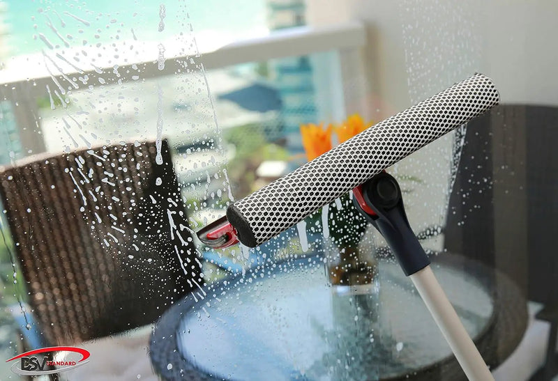 DSV Standard Professional Window Squeegee | 2-in-1 Window Cleaner Sponge and 10" Soft Rubber Strip with Extension Pole 34 INCH & 86.5 cm | Adjustable to Clean from Multiple Angles by GreenHaven Gardens