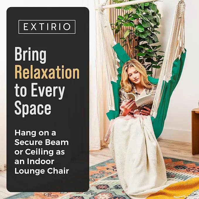 Hanging Hammock Chair Swing – Hanging Chair Outdoor & Indoor - Hammock Swing Chair – Quick & Easy Setup with Hardware Kit – Durable & Spacious Full Body Support – Holds 440 Lbs by GreenHaven Gardens