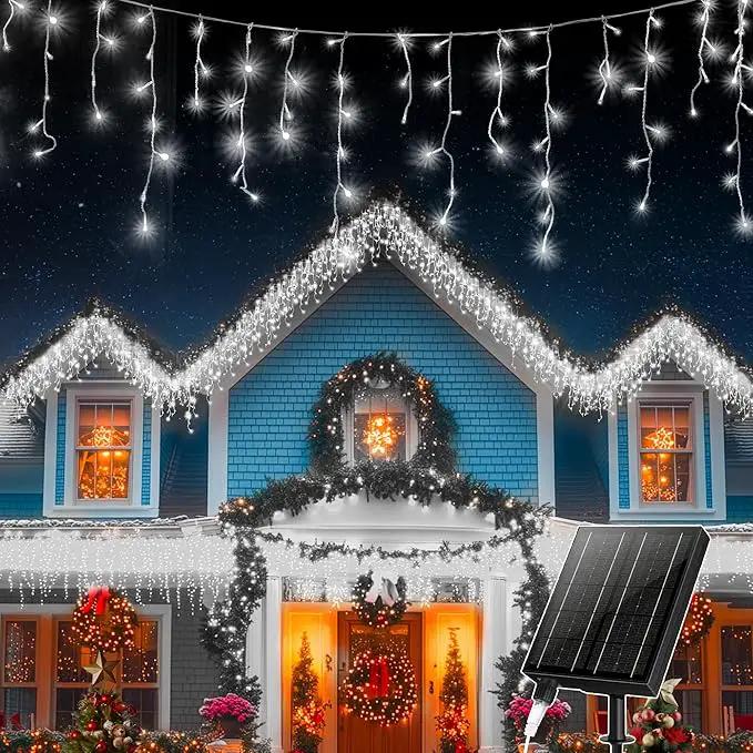 XZAI Solar Icicle String Lights 800LED 50FT Cool White Remote Connectable 2400mAh USB Rechargeable 8 Modes Timer Dimmable IP65 Waterproof Twinkle for Outdoor Christmas & Wedding & Party Decors by GreenHaven Gardens