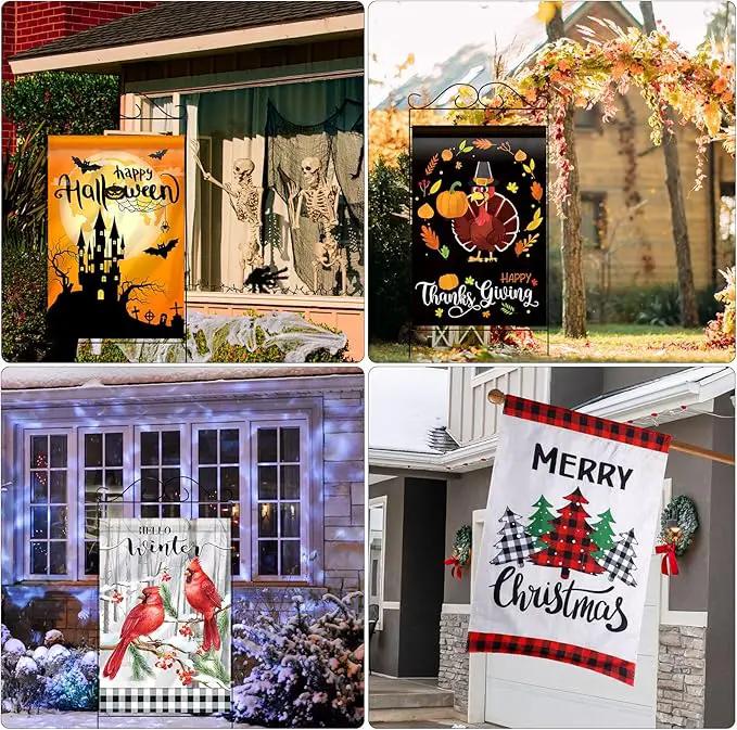 Mixweer 12 Pack 28 x 40" Large Seasonal Garden Flags for Outside Seasonal Lawn Yard Outdoor Flags Set Polyester Double Sided for Holiday Christmas Festive Decorations by GreenHaven Gardens