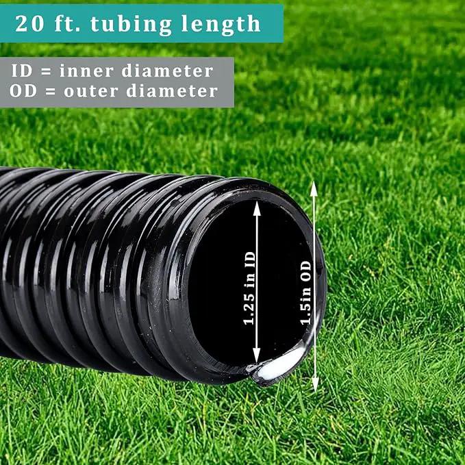 Pond Tubing ID 1 1/4” × 20ft Black Corrugated Flexible Reinforced Waterfall Pond Tube Sump Pump Hose, Non-toxic & Kinkproof (20 ft, 1 1/4" ID) by GreenHaven Gardens