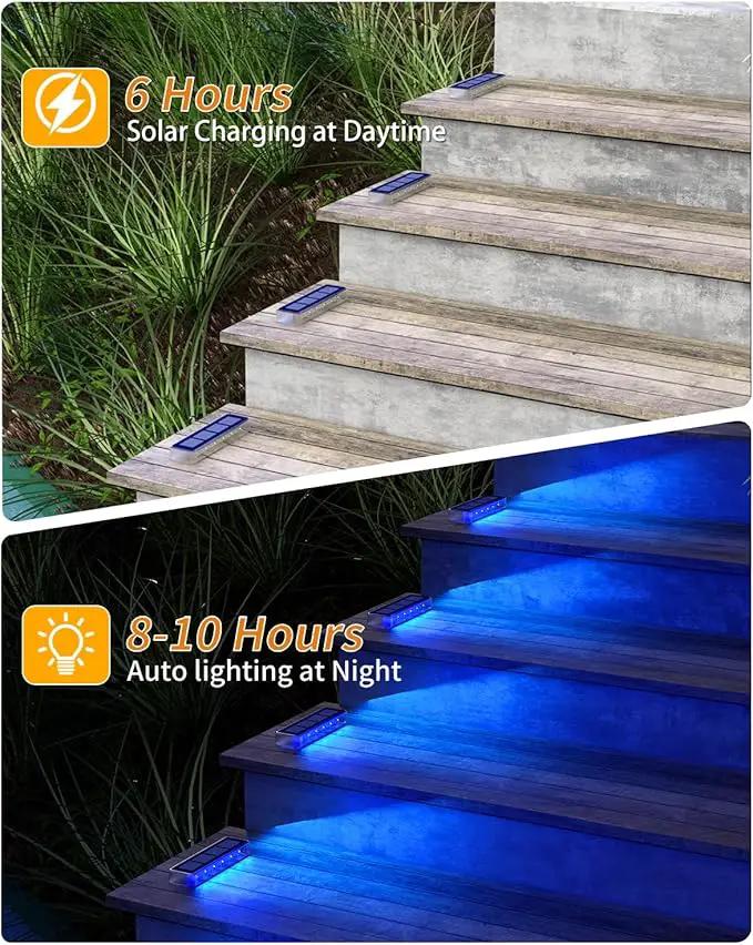 Solar Step Lights for Outside, 2 Pack Solar Stair Lights, Blue Outdoor Deck Light Waterproof, Outdoor Light Solar Powered for Deck, Dock, Pathway, Porch, Path, Ground, Backyard by GreenHaven Gardens