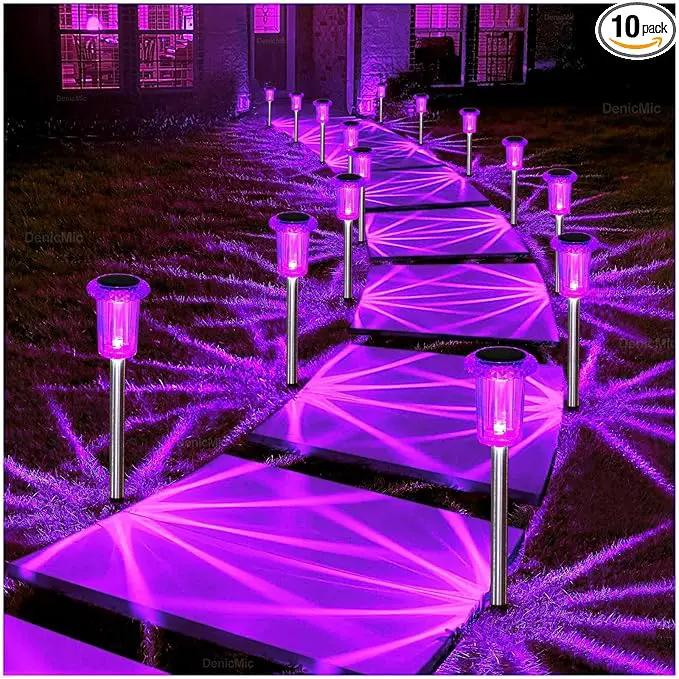 DenicMic Solar Lights Outdoor Pathway Lights LED Waterproof Acrylic Lamp Head Stainless Steel Stake for Yard Garden Landscape Path Walkway Driveway Patio Lawn (Purple 15Pack) by GreenHaven Gardens