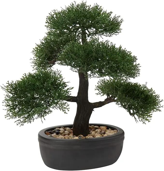 Artificial Bonsai Tree Juniper Faux Plants Indoor Small Fake Plants Decor with Black Plastic Pots for Home Table Office Desk Bathroom Shelf Bedroom Living Room Farmhouse Decorations by GreenHaven Gardens