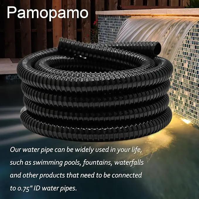 0.75 Inch Pond Tubing, 3/4" ID Corrugated Water Pipe, 20 Feet Length Flexible PVC Hose Pipe with Pipe Fittings, Aquarium, Pond Waterfall, Garden Pond Pump Drainage Tube Black by GreenHaven Gardens