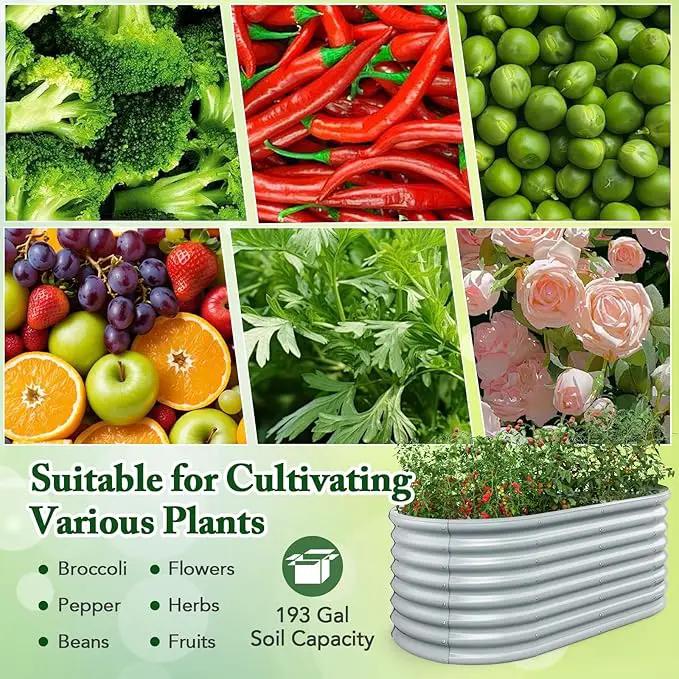 Giantex 5x3x2ft Raised Garden Bed, Large Metal Elevated Oval Planter Bed, 193 Gallon Capacity, Outdoor Planting Garden Box for Vegetable Flower Herb Grow (Grey) by GreenHaven Gardens