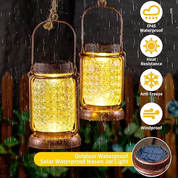 Outdoor Garden Decor, 4 Pack Solar Lantern Waterproof Warmwhite Mason Jar Hanging Lights, Porch Decorative for Garden Yard Patio Backyard Deck Courtyard Lawn by GreenHaven Gardens