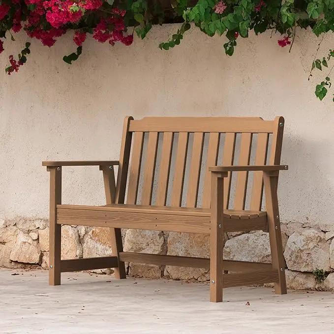 Ciokea 46" Heavy Duty Outdoor Bench, HDPE Weatherproof Garden Benches, Durable 2-Person Benches with 660 Lbs, Waterproof Patio Porch Bench for Outside Balcony Deck Backyard, Teak by GreenHaven Gardens