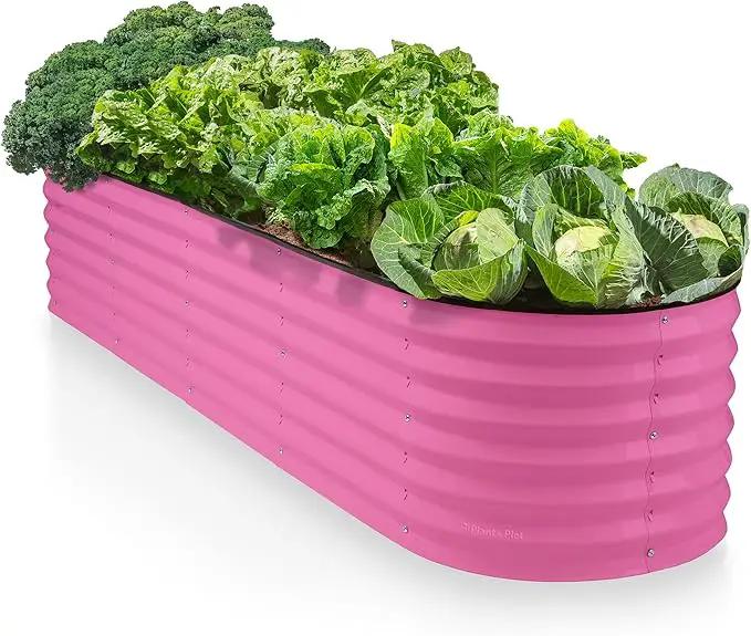 9-in-1 Galvanized Steel Raised Garden Bed // 8×2×1.5 ft Modular Planter for Gardening, Vegetables, Flowers // 18" Tall Metal Raised Garden Beds Outdoor (Pink) // Patented Design Planter Box by GreenHaven Gardens