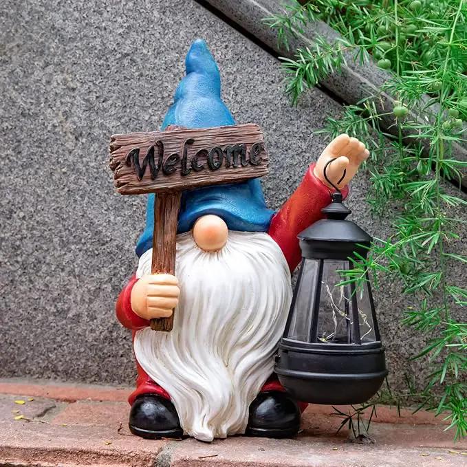Garden Gnome Outdoor Decoration Solar Gnomes Statue with Lantern LED Lights,Terrace Courtyard Lawn Patio Porch Decoration Christmas Housewarming Gift for Woman Mom, Gnome Blue by GreenHaven Gardens