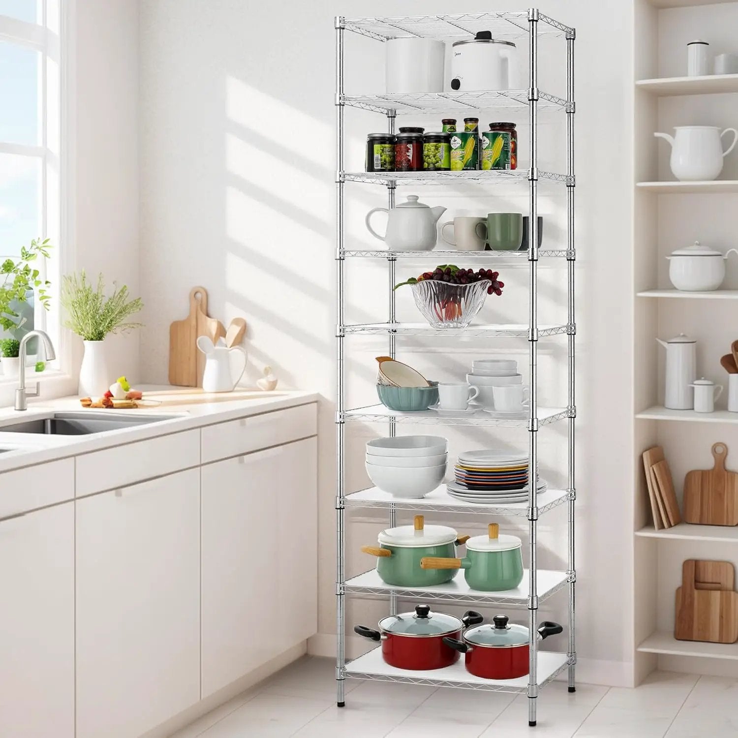 Finnhomy 9-Tier Wire Shelving Unit Adjustable Steel Wire Rack Shelving, 81 Inches Height 9 Shelves Metal Storage Rack, Pantry Shelves for Storage with PE mat, NSF Certified, Chrome by GreenHaven Gardens