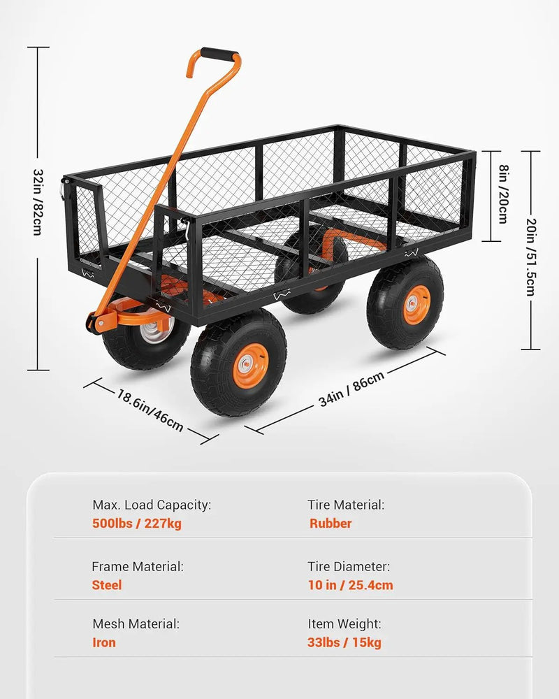 Heavy Duty Steel Garden Cart, 500 LBS Capacity 3 in 1 Pullable Garden Wagon with 10" Wheels, for Gardening Soil, Tools, and Plant Transport by GreenHaven Gardens