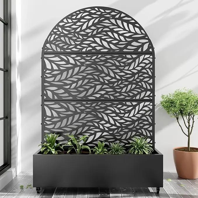 Casaphoria Metal Raised Garden Bed with Trellis and Wheels, 72"x47"x16" Arched Planter Box for Climbing Plants, Vegetables & Vines, Features Drainage Holes and Privacy Screen (Black-Spring) by GreenHaven Gardens