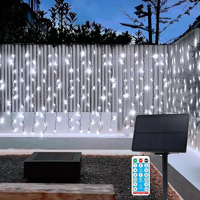 echosari Solar Powered Curtain Lights 33ftx 3ft 500 LED Outdoor Curtain Lights Waterproof with Timer 8 Modes for Christmas Garden Patio Fence Wedding Wall Window Gazebo Decor - Cool White by GreenHaven Gardens